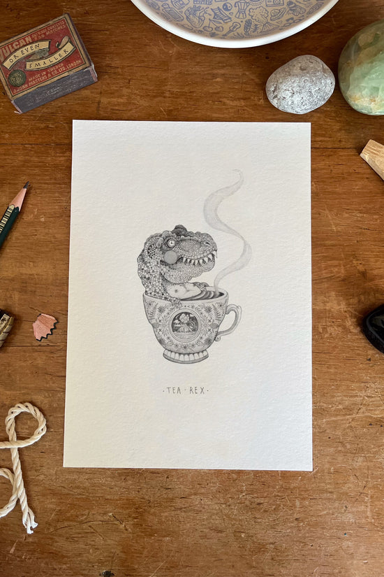 'Tea-Rex' 2.0 Fine Art Print - A5
