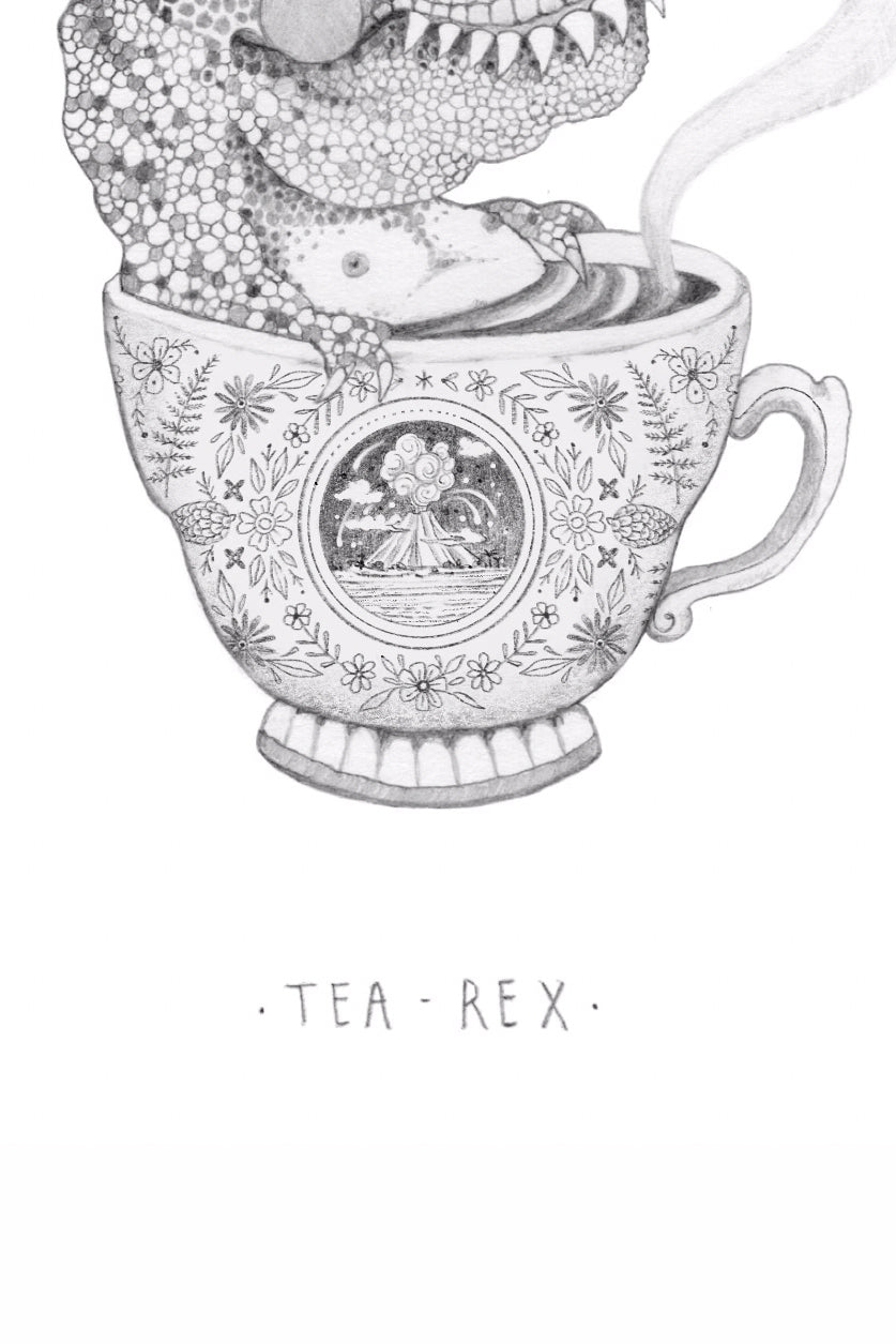 'Tea-Rex' 2.0 Fine Art Print - A5