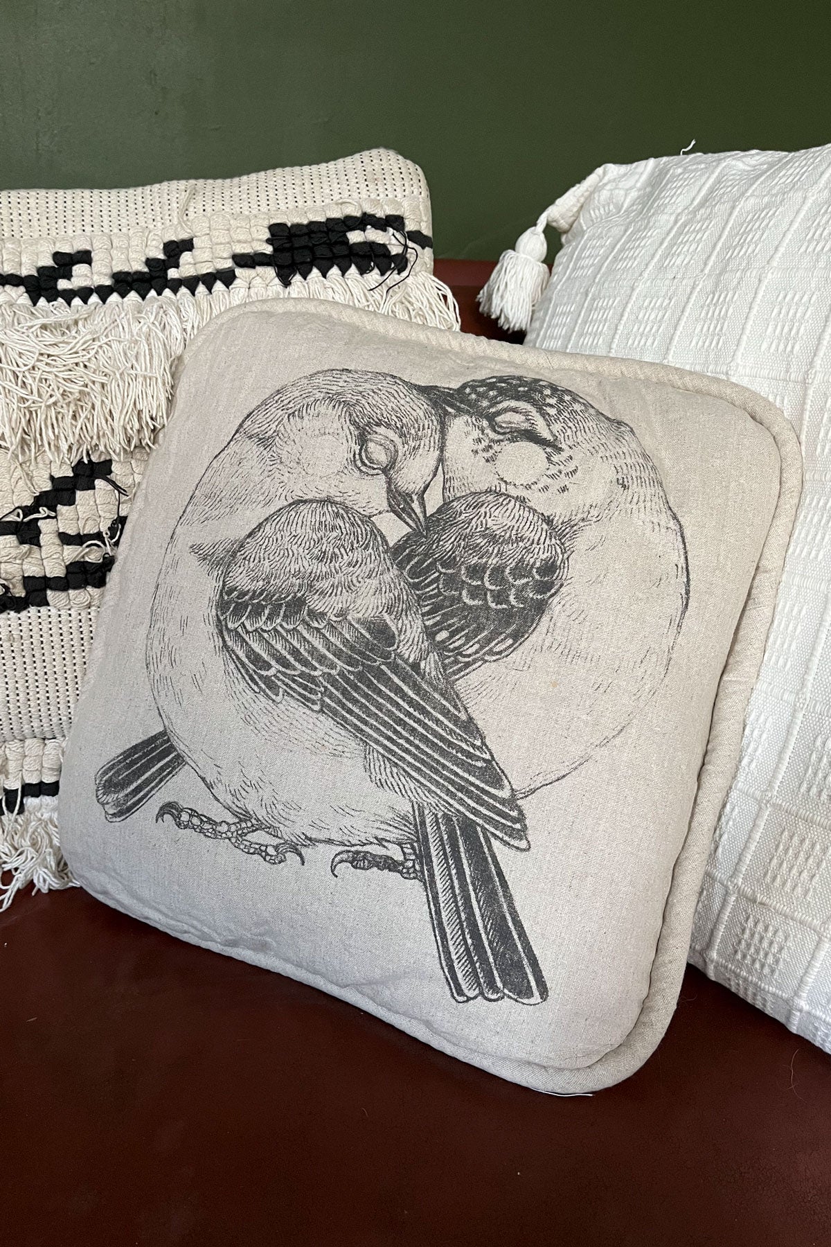 Beautiful Lovebird Cushion by Hello Big Hug. Illustration by Tattoo Artist Suflanda