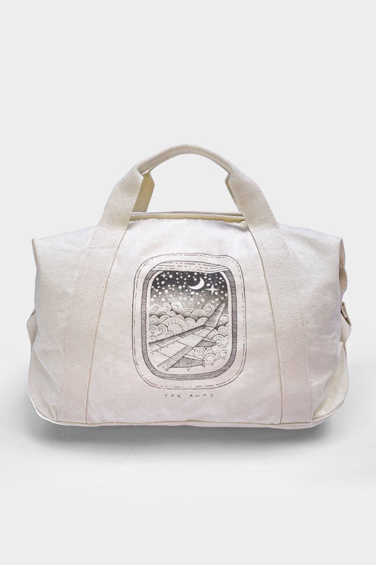 Off-White Duffle Bag With Plane and Moon Illustration